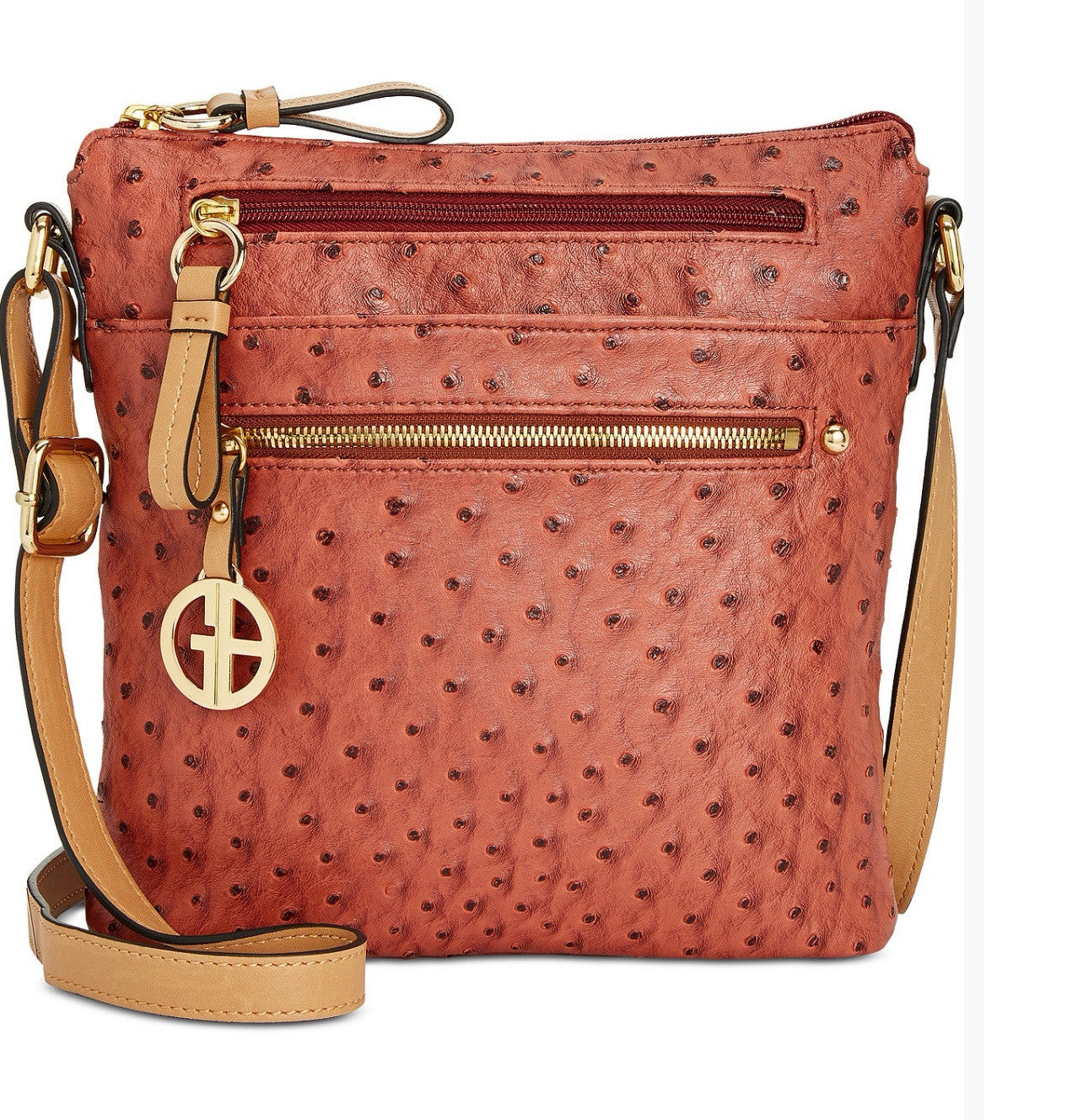 Giani Bernini Women's Embossed Faux Ostrich Crossbody, Color Wine Women’s Sholde