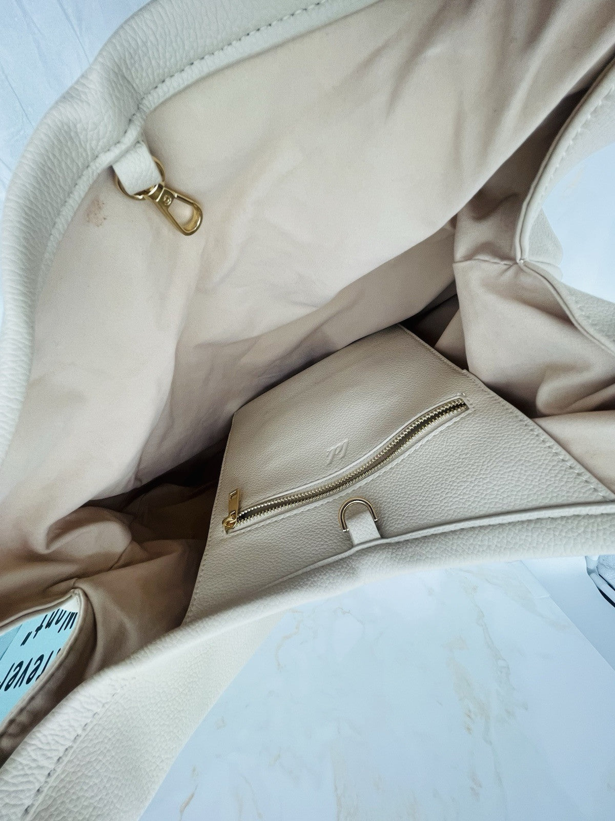 LIKE DREAMS The Diplomat vegan leather large women's hobo tote bag - CREAM