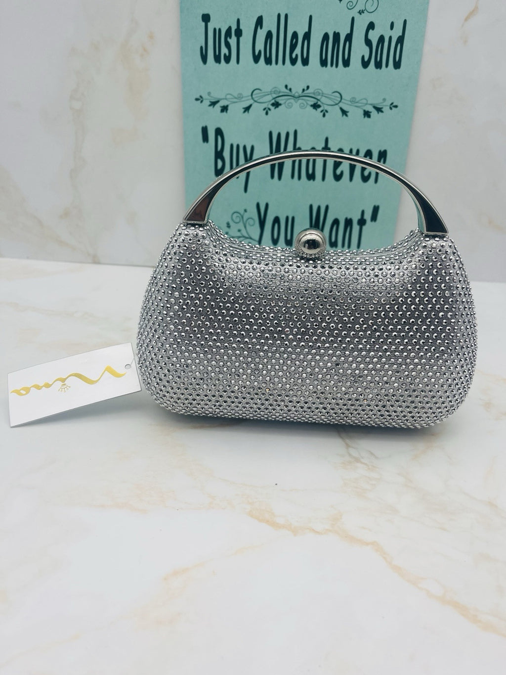 BRANDO  SILVER CRYSTAL MINAUDIERE WITH METAL HANDLE