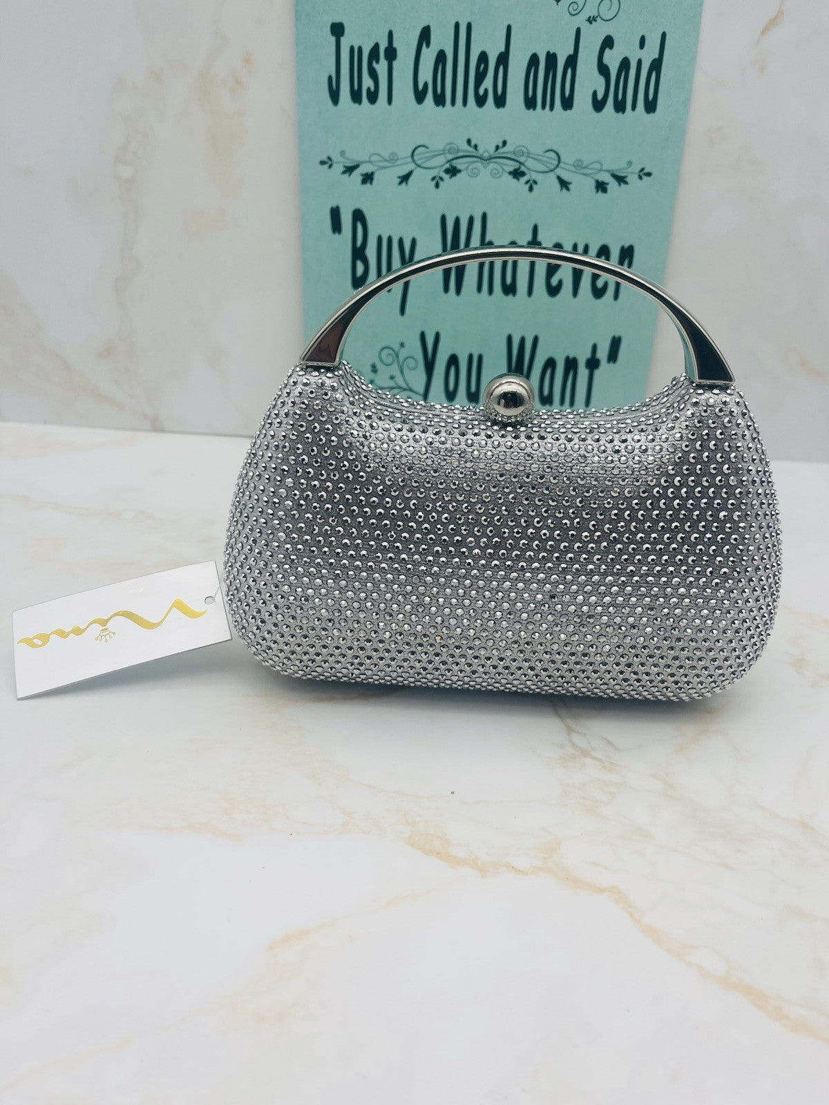 BRANDO  SILVER CRYSTAL MINAUDIERE WITH METAL HANDLE