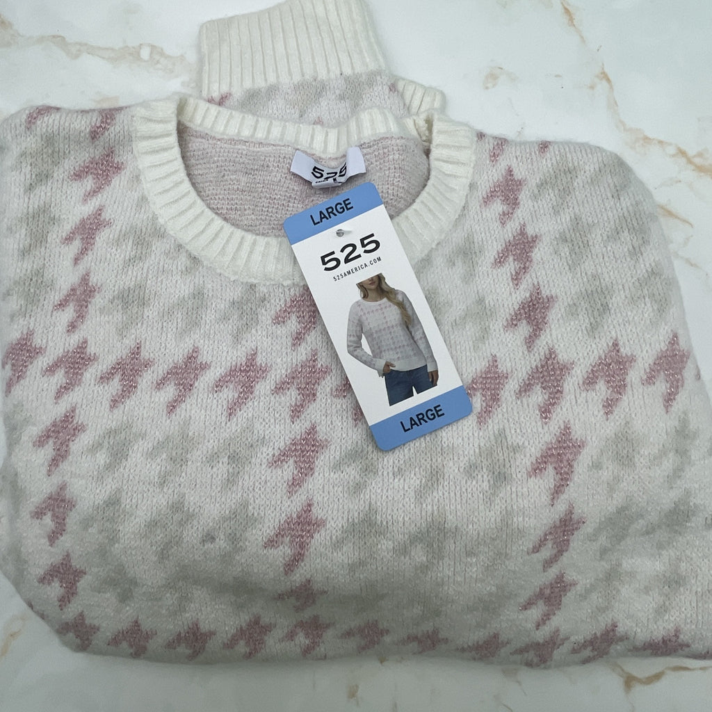 525 Women's Super Soft Crewneck Pullover Lurex Fairisle Sweater L