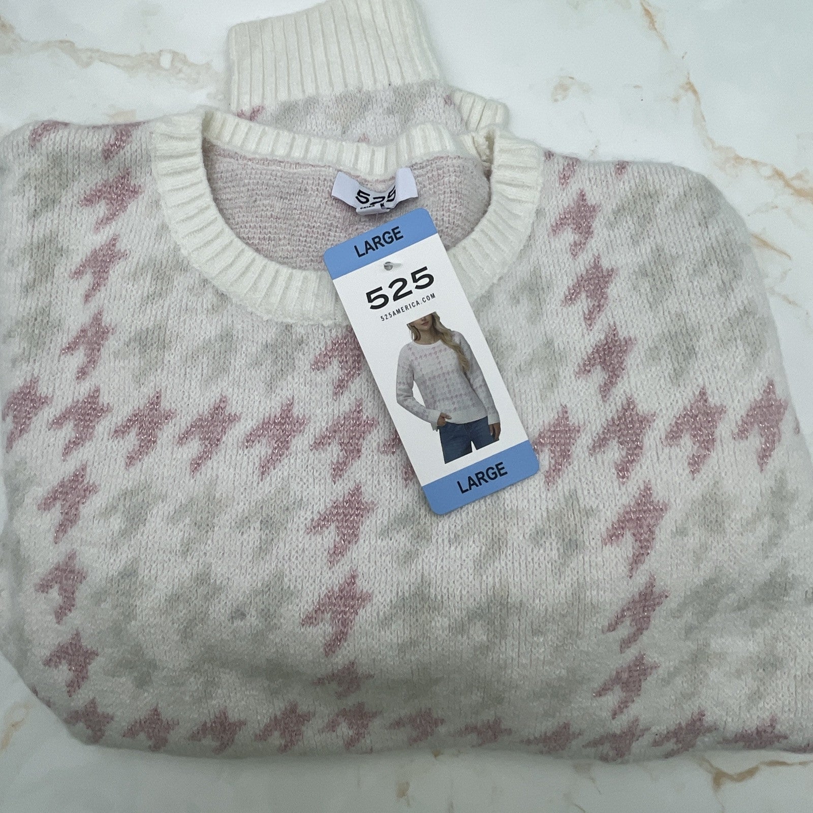 525 Women's Super Soft Crewneck Pullover Lurex Fairisle Sweater L
