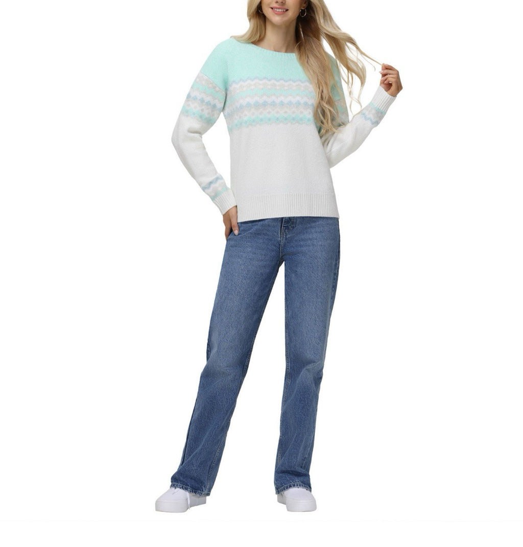 525 Women's Super Soft Crewneck Pullover Lurex Fairisle Sweater M