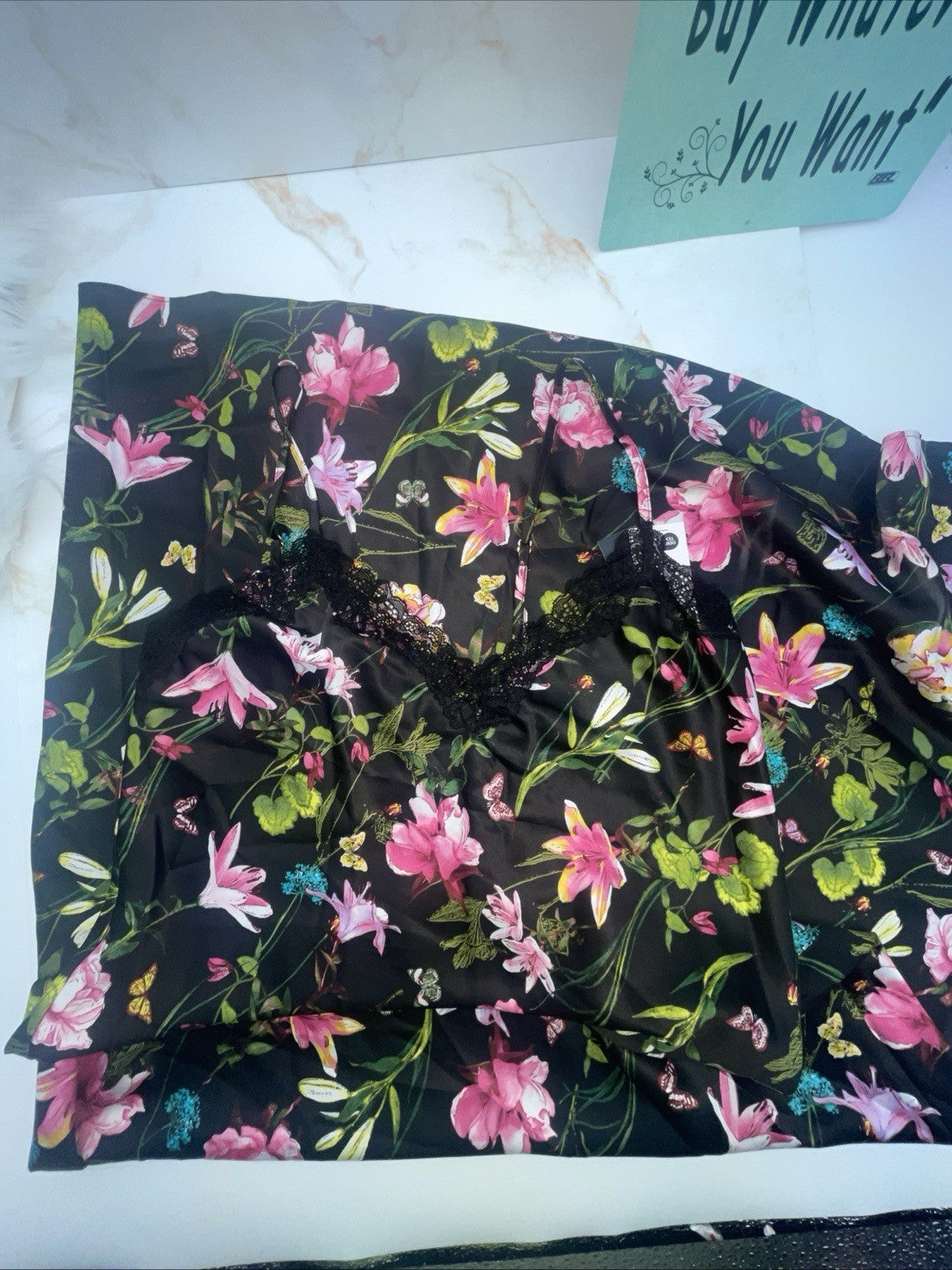 I.N.C. International Concepts Women's Lace-Trim Nightgown, XS Floral
