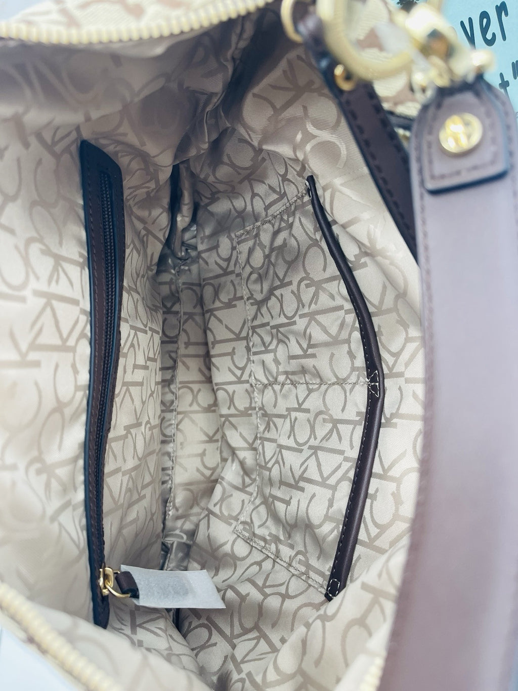 Calvin Klein Women's Monogram Hobo Brown Logo Bag Zipper Pockets Handbag 15"x12"
