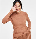 I.N.C. International ConceptsWomen's Detail Ribbed Mock Neck Sweater Brown Saira
