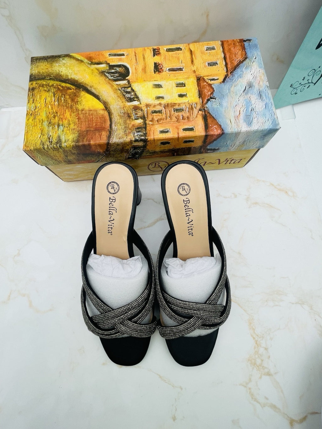NEW Bella Vita Women’s Carmen Heeled Slip on Sandals Black Size 10W