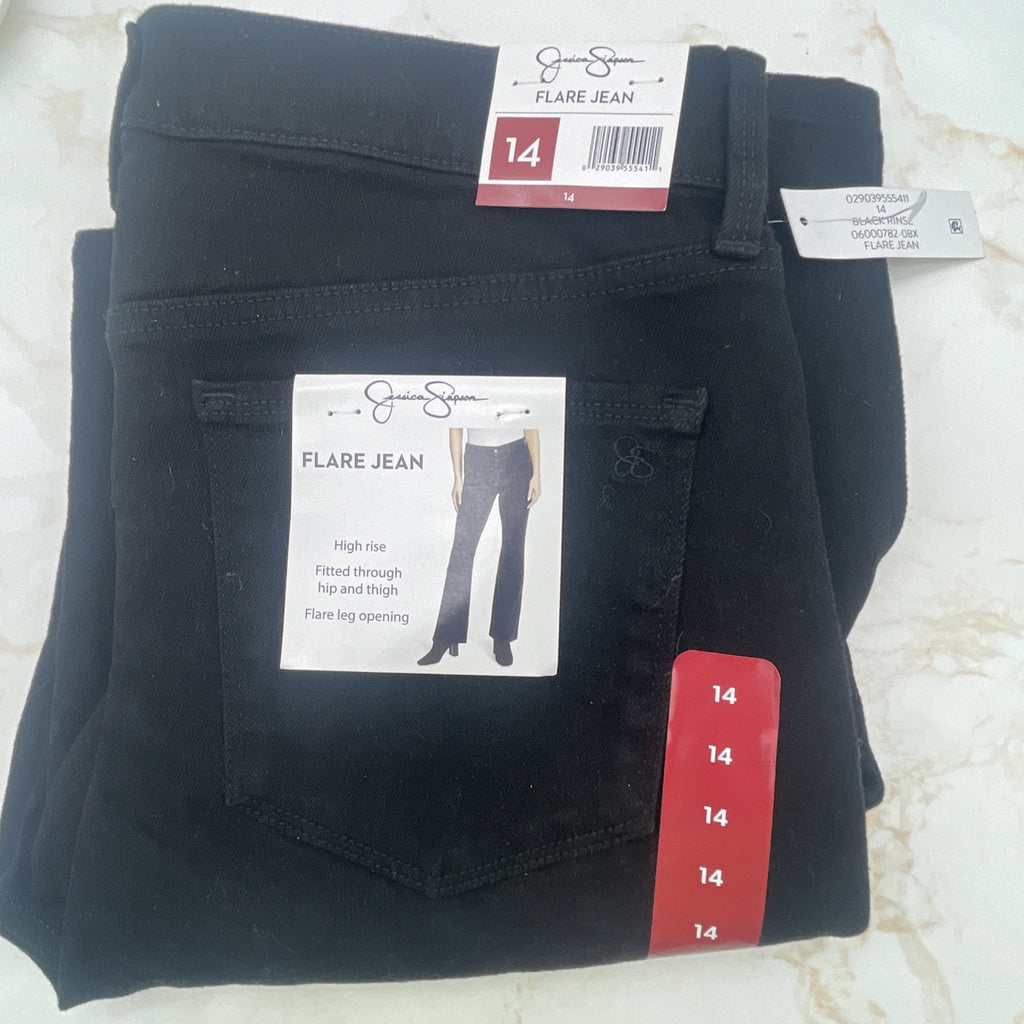 Jessica Simpson Women's High Rise Fitted Flare Jean, JJSB16035 Size 14 Black