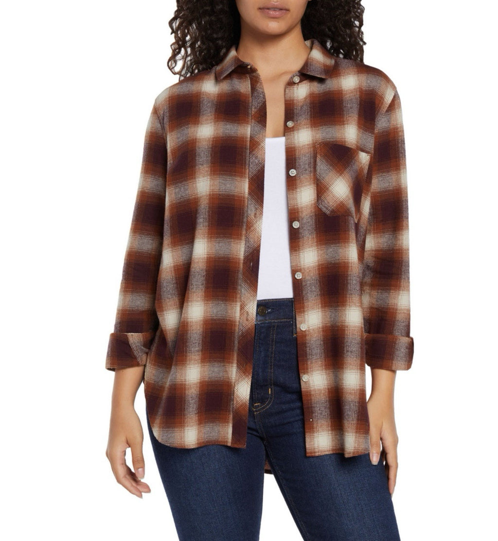 Gap Women's Soft Long Sleeve Hi-Low Hem Relaxed Fit Flannel Size M