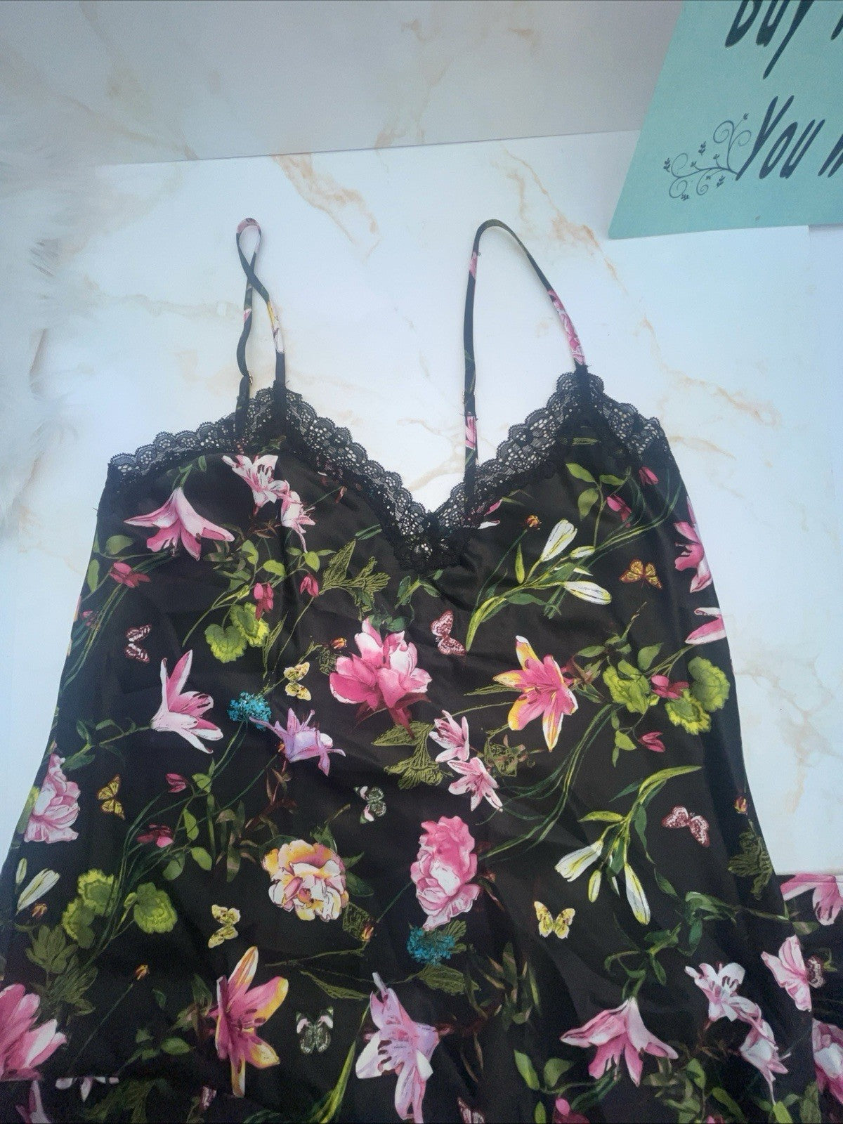 I.N.C. International Concepts Women's Lace-Trim Nightgown, XS Floral