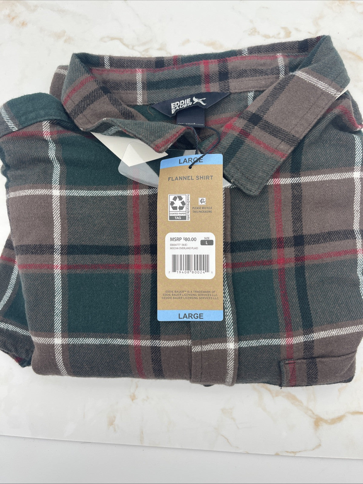 Eddie Bauer Men's 100% Cotton Easy Care Warm Brushed Twill Flannel Shirt Size L