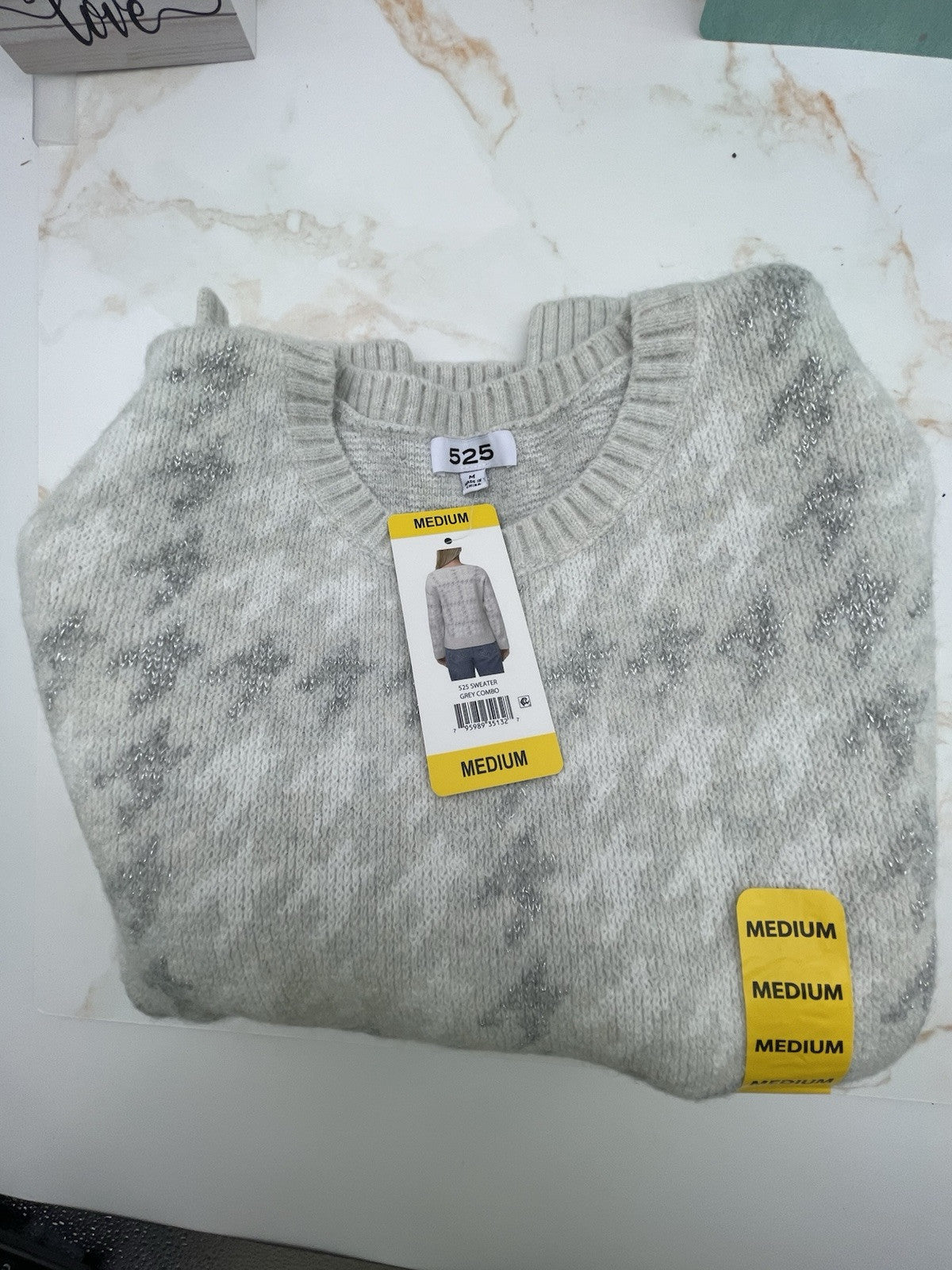 525 Women's Super Soft Crewneck Pullover Lurex Fairisle Sweater M