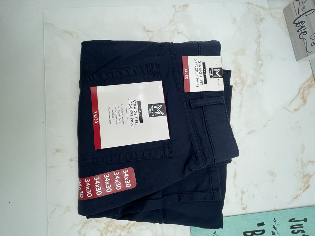 Member's Mark Men's Straight Fit Mason 5 Pocket Stretch Pant 34x30 Dark Navy