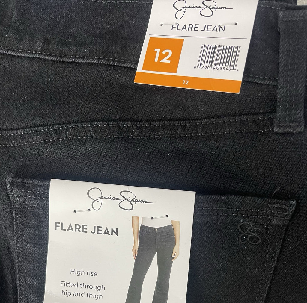 Jessica Simpson Women's High Rise Fitted Flare Jean, JJSB16035 Size 12 Black