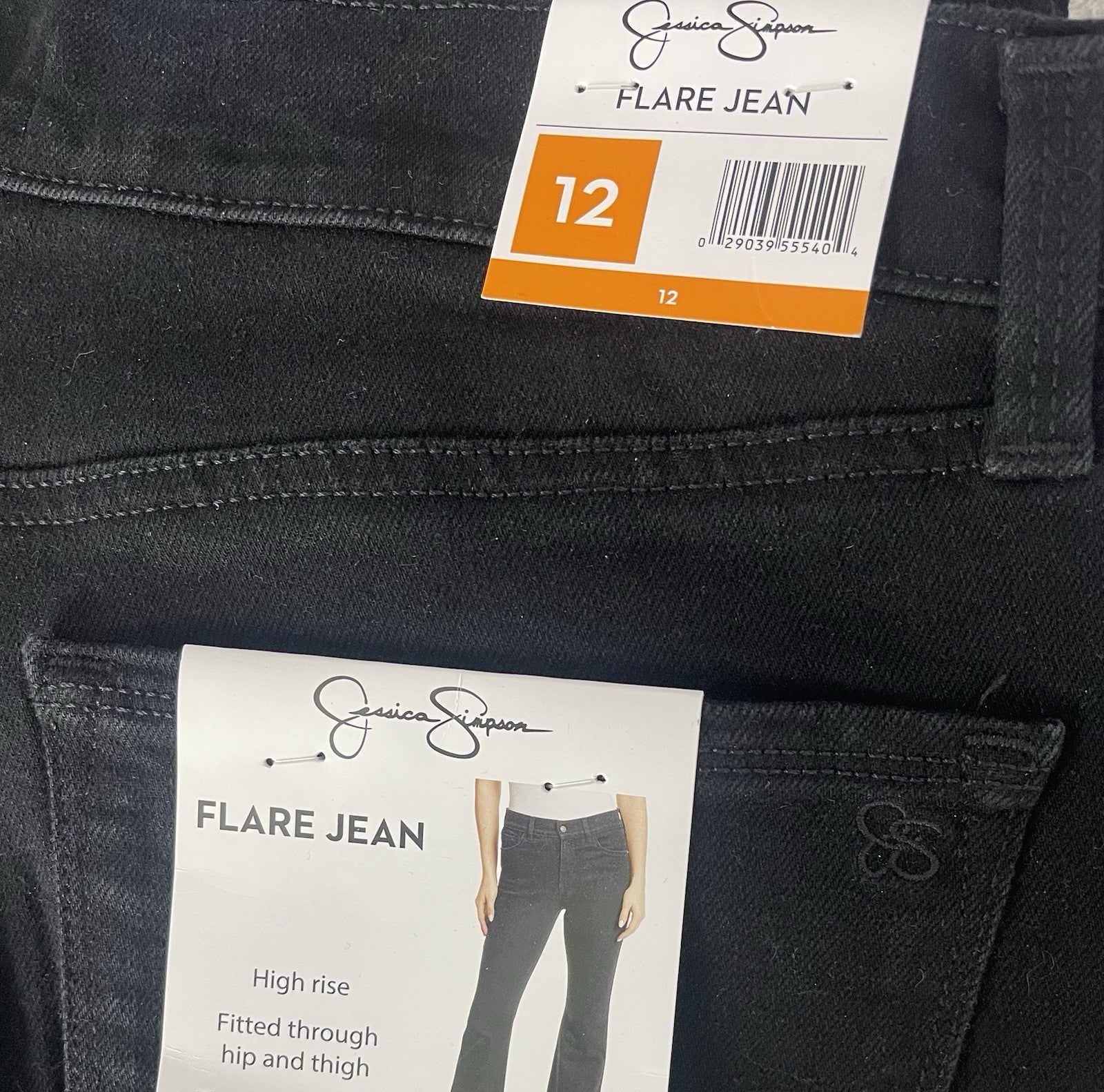 Jessica Simpson Women's High Rise Fitted Flare Jean, JJSB16035 Size 12 Black