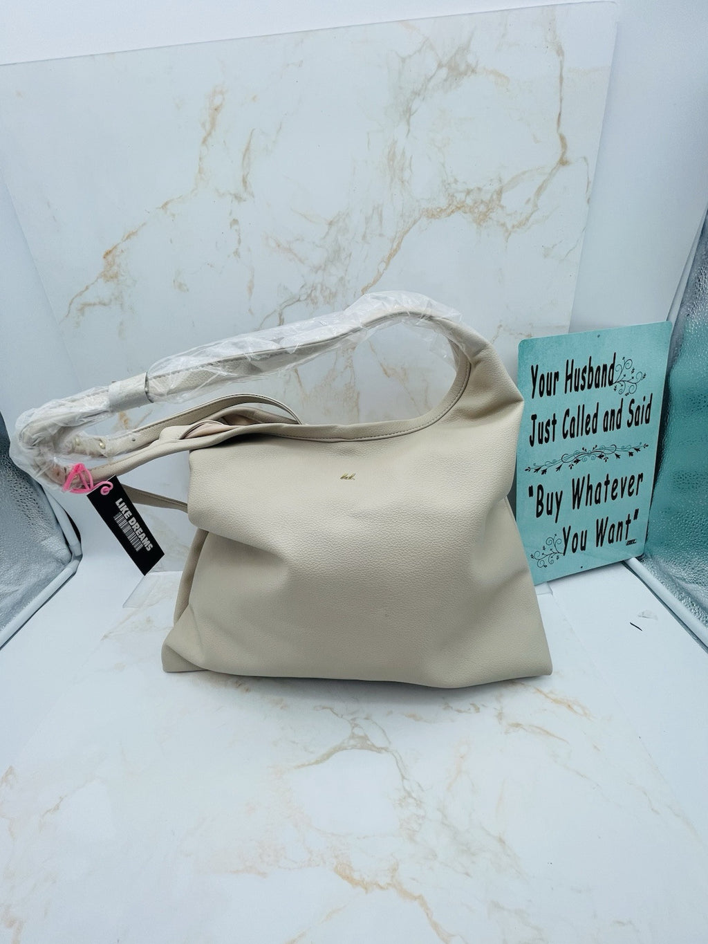 LIKE DREAMS The Diplomat vegan leather large women's hobo tote bag - CREAM