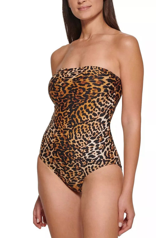 Calvin Klein JAGUAR Print Strapless Tummy-Control One-Piece Swimsuit, US 14