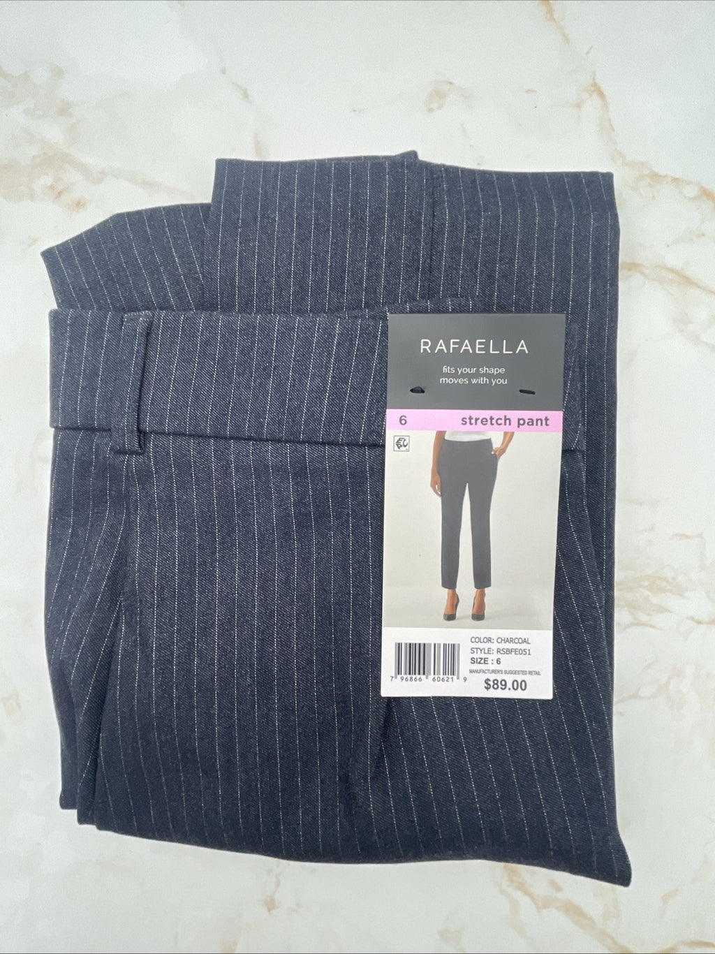 Rafaella Women’s Pull-On Belt Loops Functional Pockets Stretch Ankle Pant Size 6
