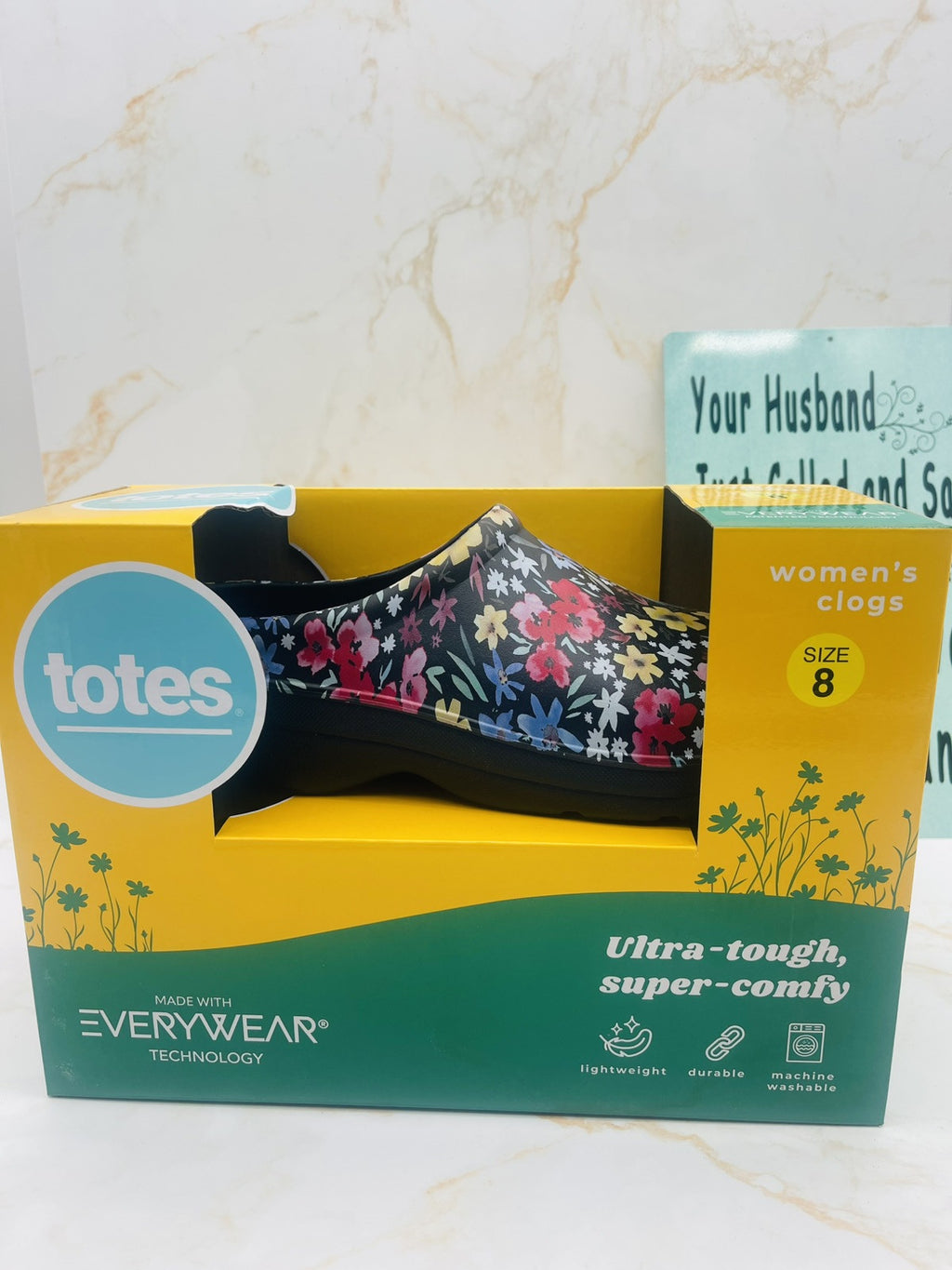 Totes Ultra-Tough, Super-Comfy Women’s Clogs, Size 8 Black Garden Floral NIB