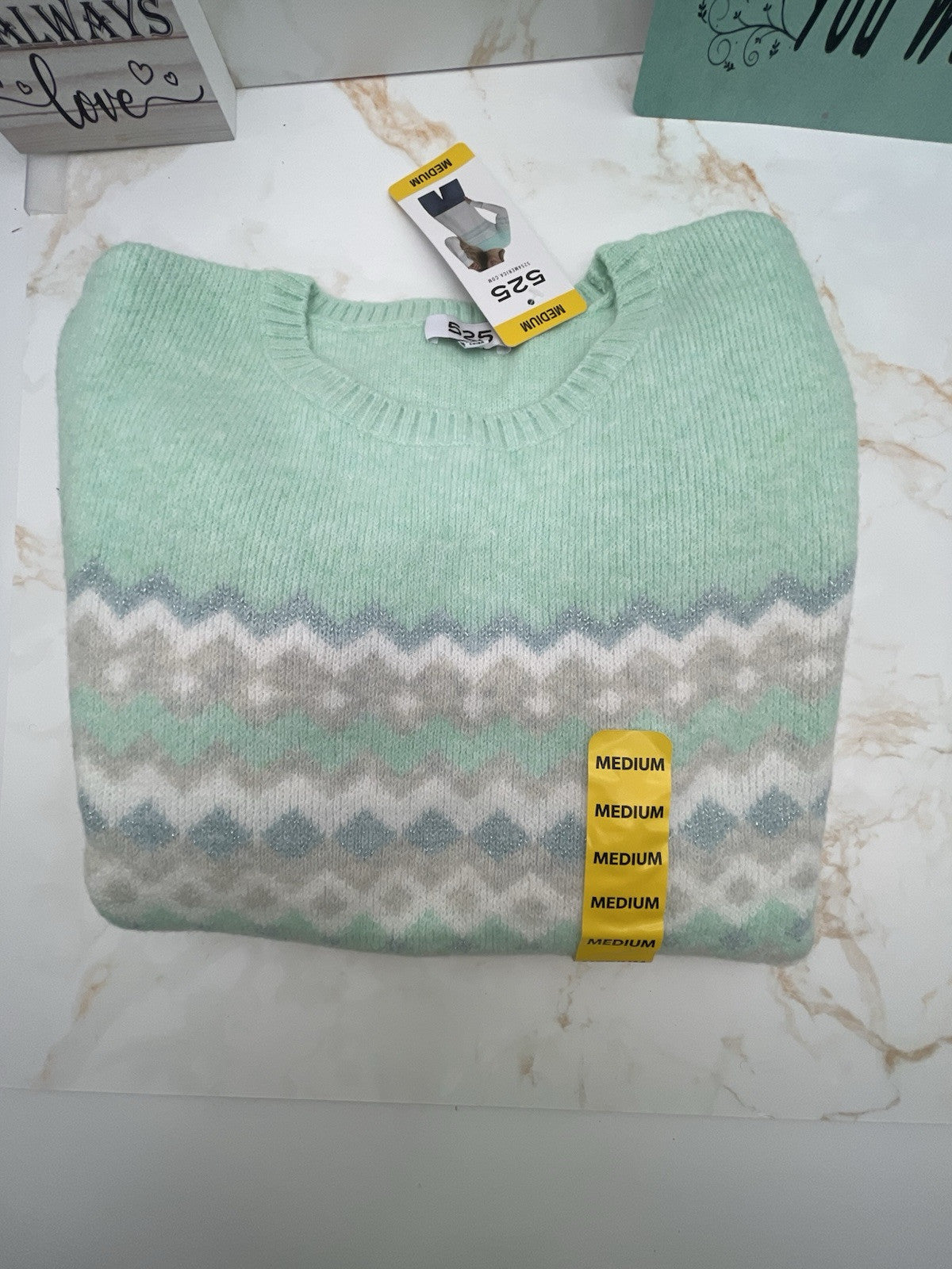 525 Women's Super Soft Crewneck Pullover Lurex Fairisle Sweater M