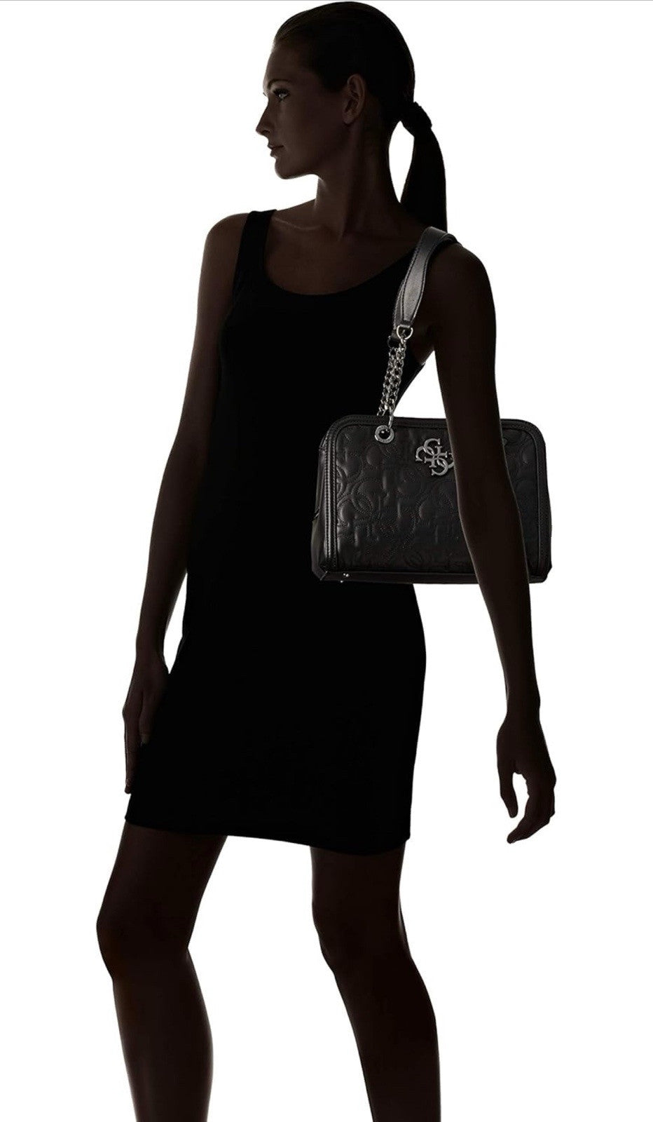 GUESS Women's New Wave Logo Girlfriend Satchel Bag Black