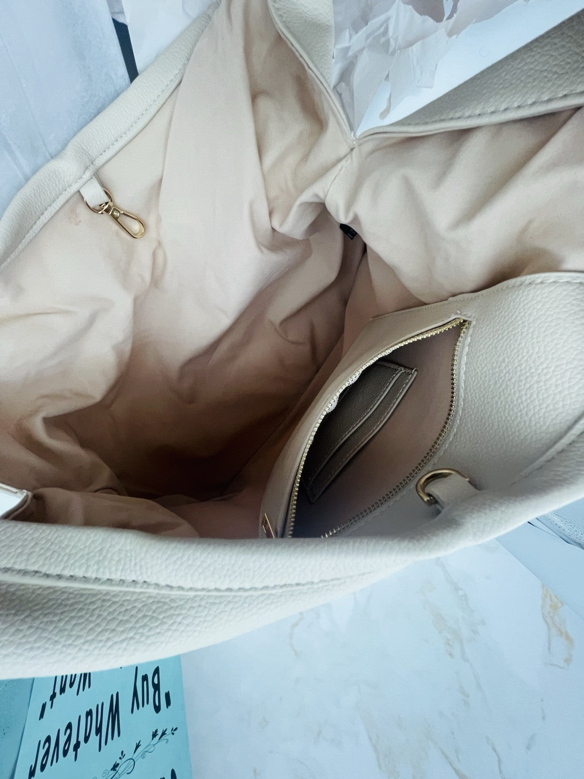 LIKE DREAMS The Diplomat vegan leather large women's hobo tote bag - CREAM