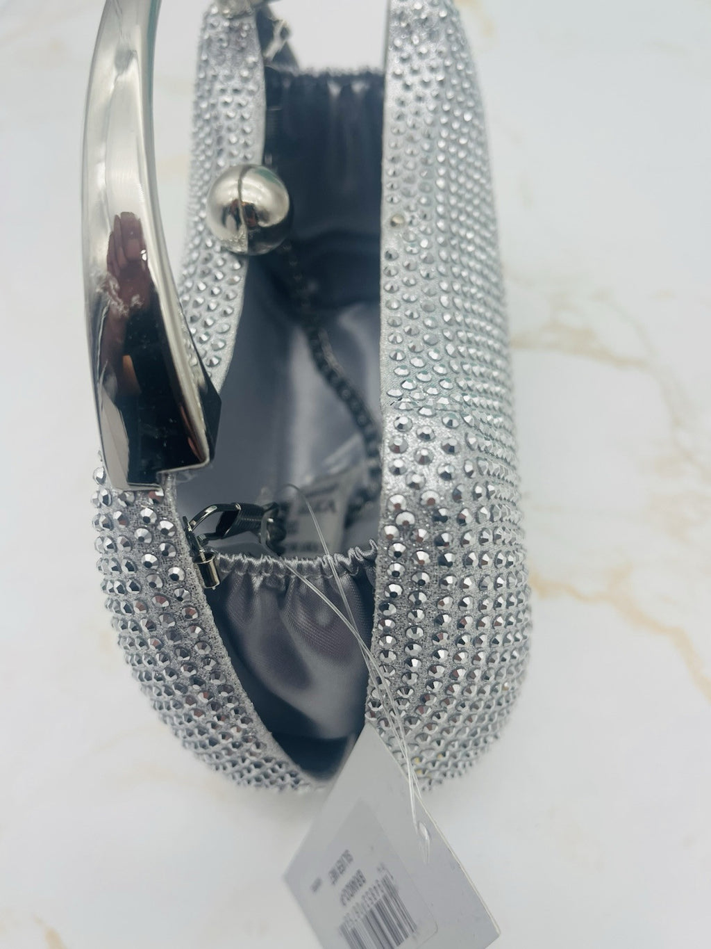 BRANDO  SILVER CRYSTAL MINAUDIERE WITH METAL HANDLE