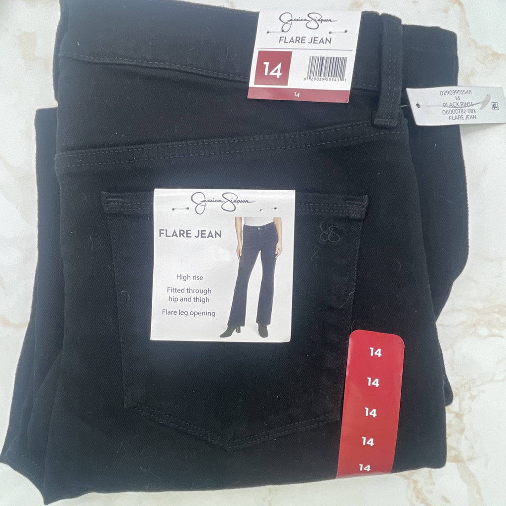 Jessica Simpson Women's High Rise Fitted Flare Jean, JJSB16035 Size 14 Black