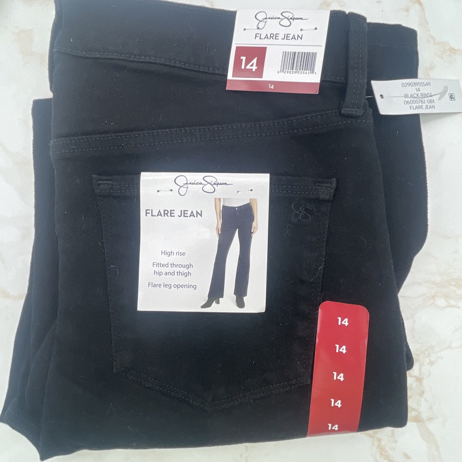 Jessica Simpson Women's High Rise Fitted Flare Jean, JJSB16035 Size 14 Black