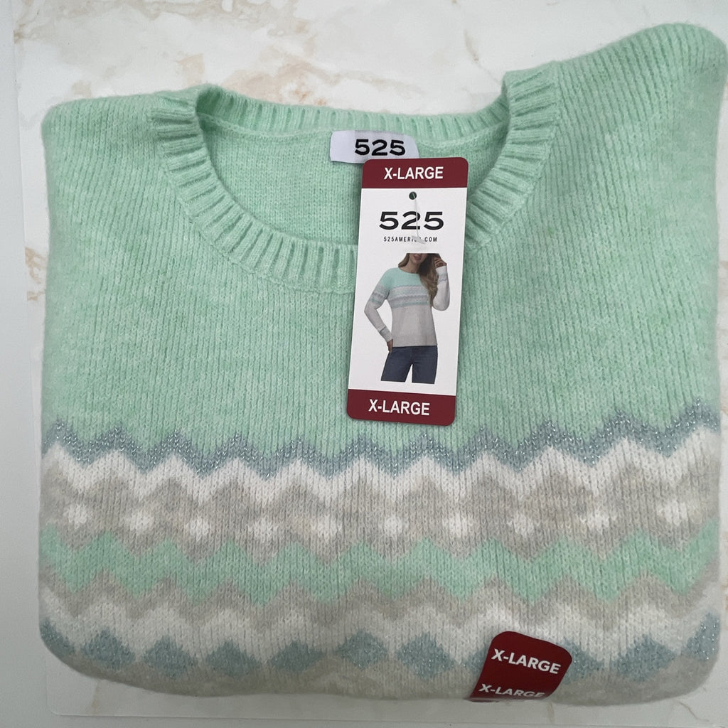 525 Women's Super Soft Crewneck Pullover Lurex Fairisle Sweater XL