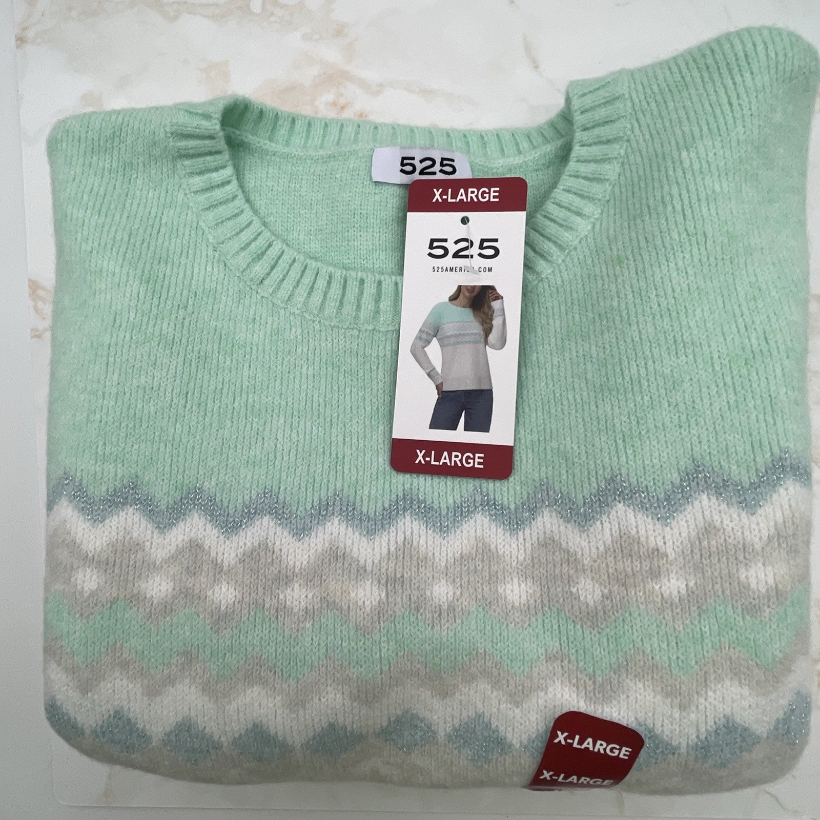 525 Women's Super Soft Crewneck Pullover Lurex Fairisle Sweater XL