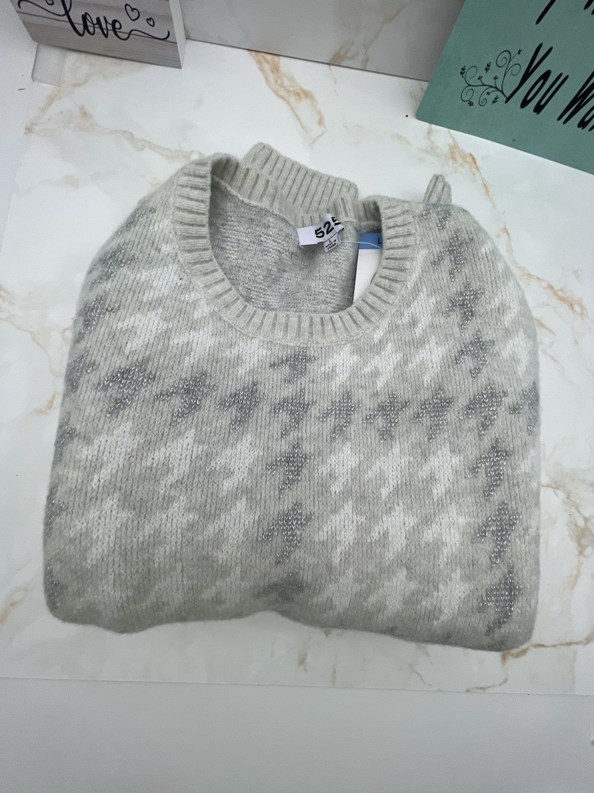 525 Women's Super Soft Crewneck Pullover Lurex Fairisle Sweater L