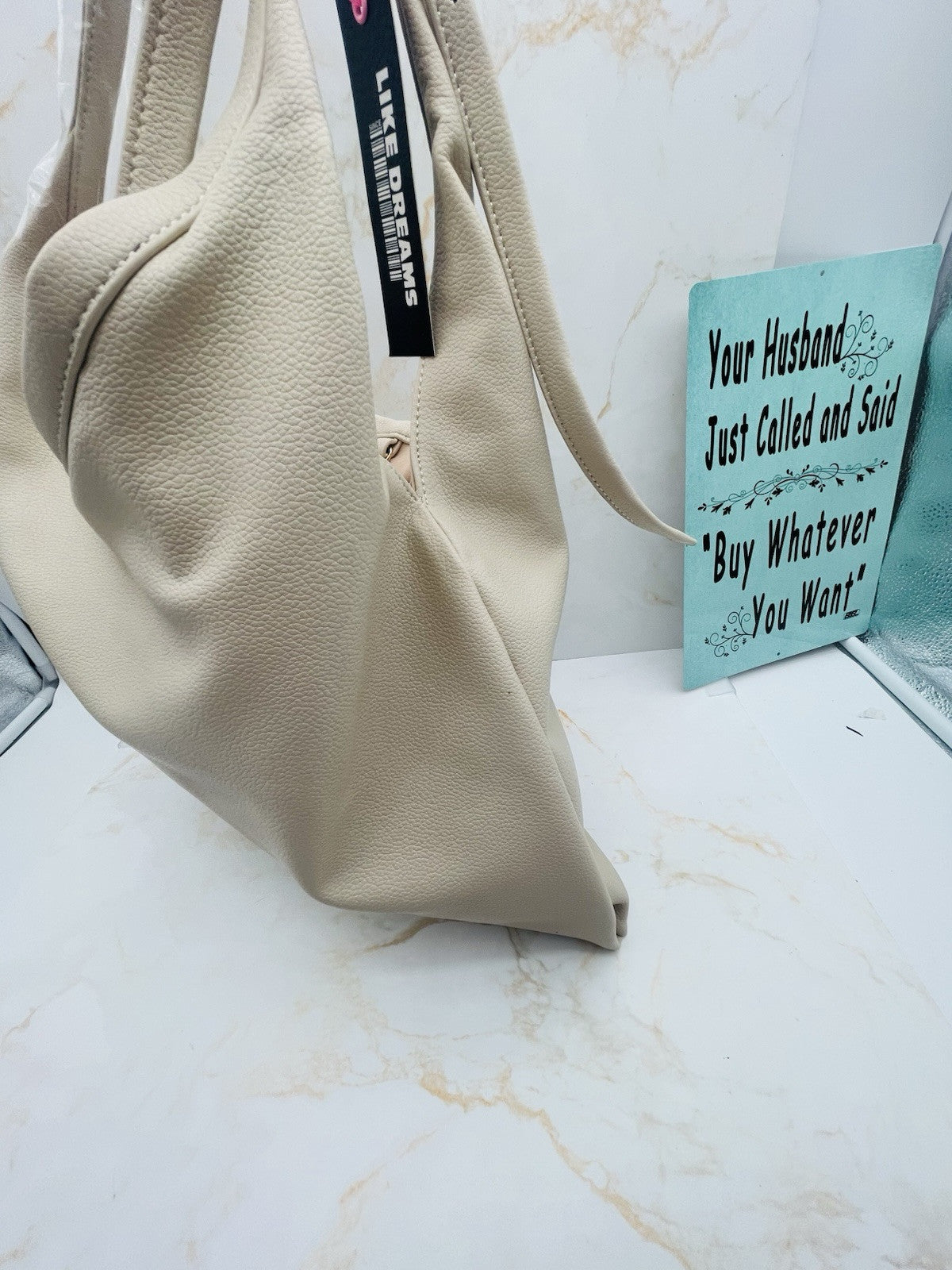 LIKE DREAMS The Diplomat vegan leather large women's hobo tote bag - CREAM