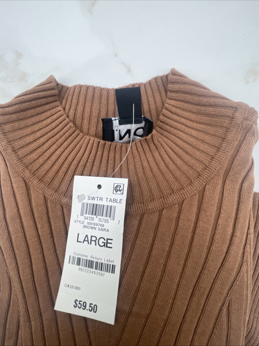 I.N.C. International ConceptsWomen's Detail Ribbed Mock Neck Sweater Brown Saira