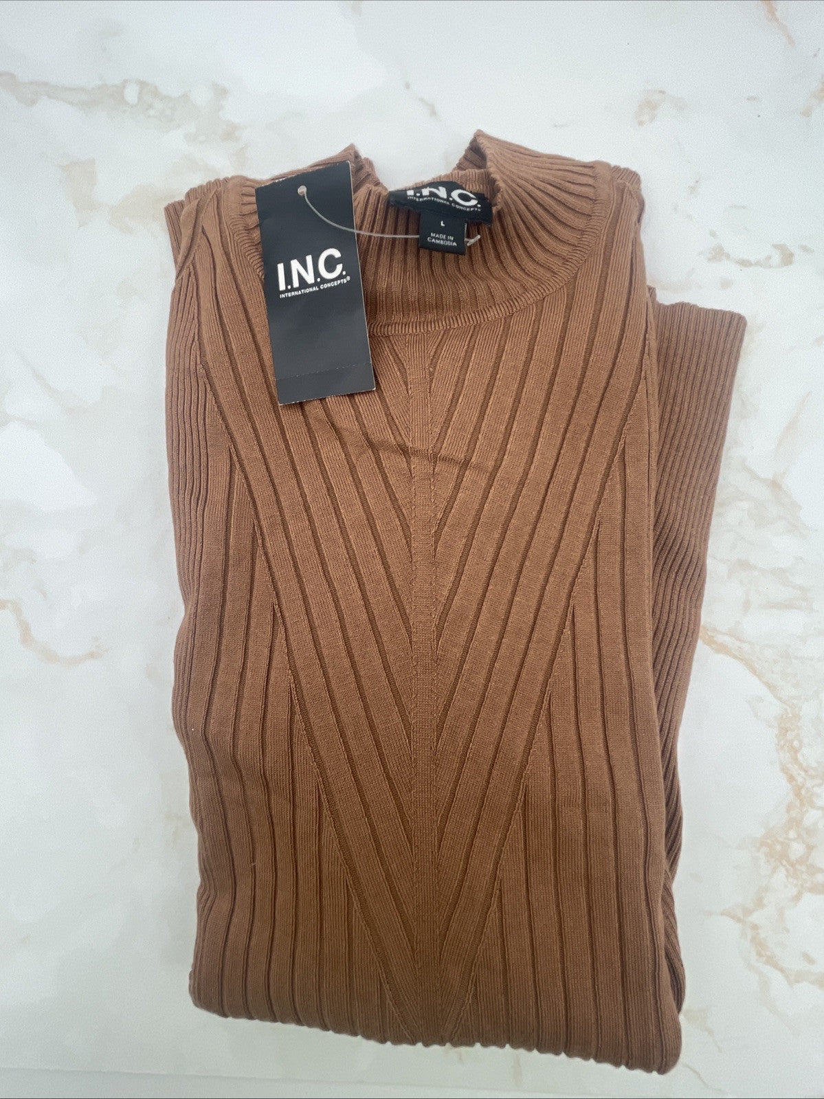 I.N.C. International ConceptsWomen's Detail Ribbed Mock Neck Sweater Brown Saira