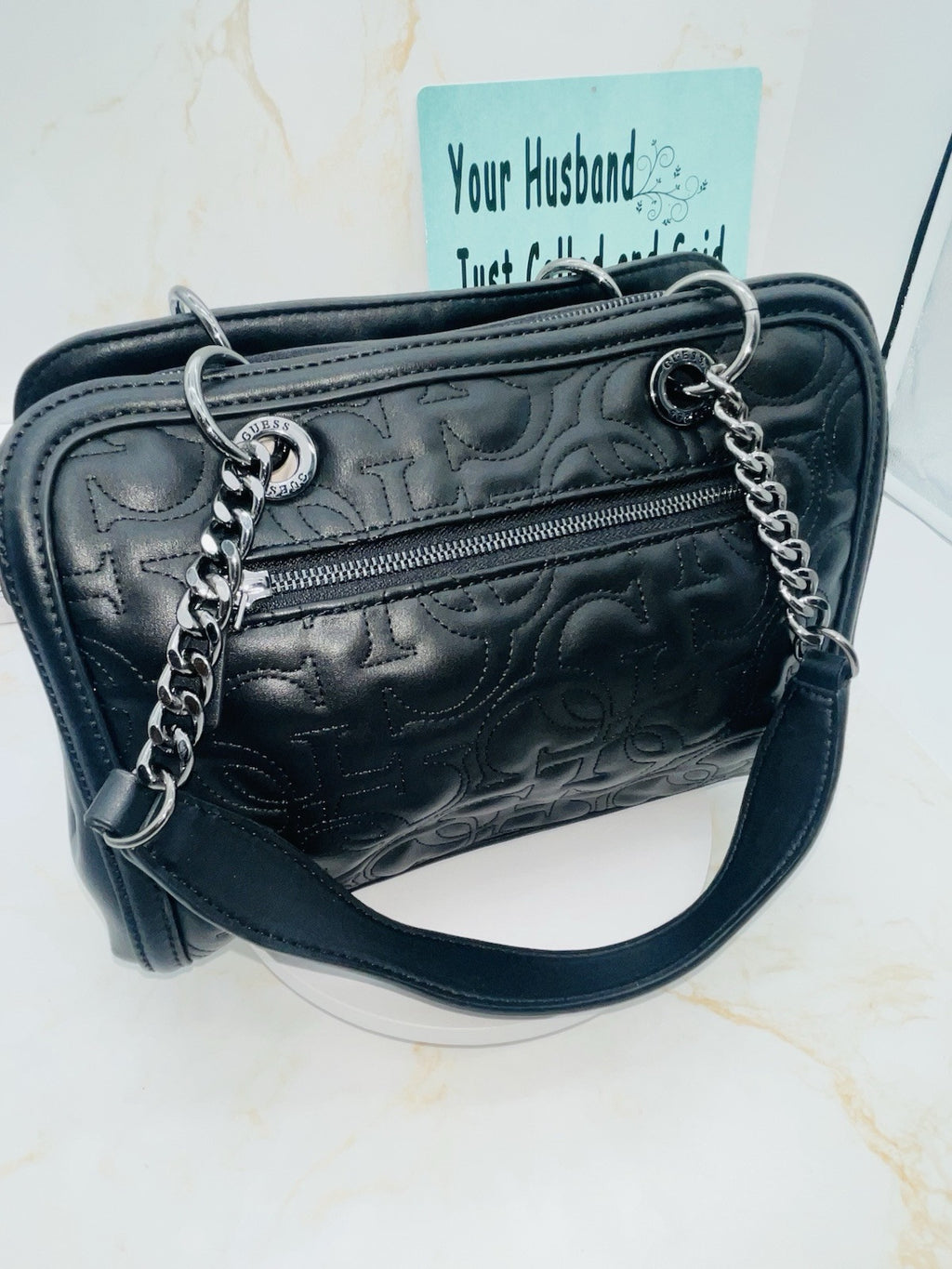 GUESS Women's New Wave Logo Girlfriend Satchel Bag Black