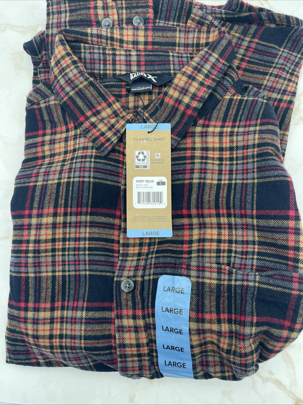 Eddie Bauer Men's 100% Cotton Easy Care Warm Brushed Twill Flannel Shirt Size L