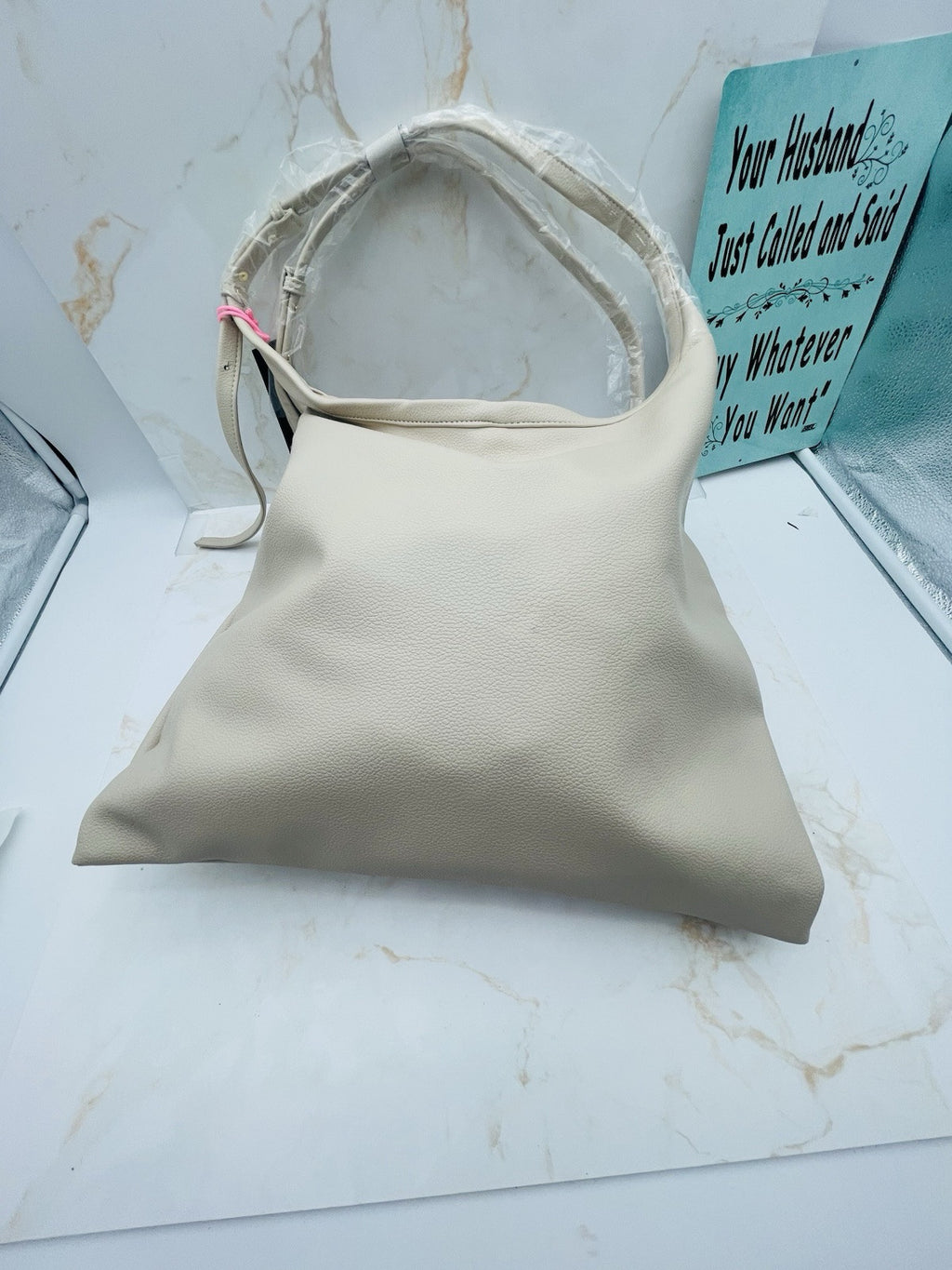 LIKE DREAMS The Diplomat vegan leather large women's hobo tote bag - CREAM