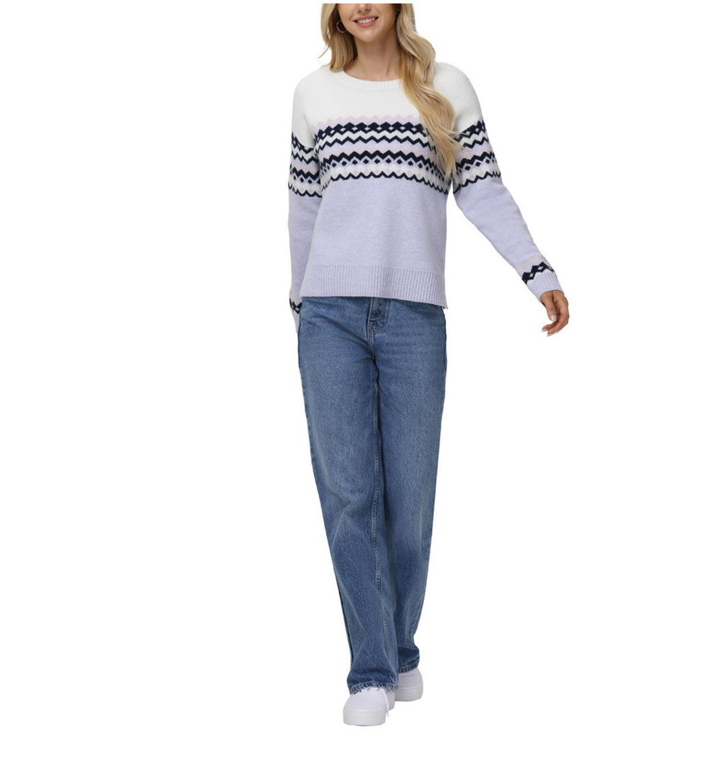 525 Women's Super Soft Crewneck Pullover Lurex Fairisle Sweater XS