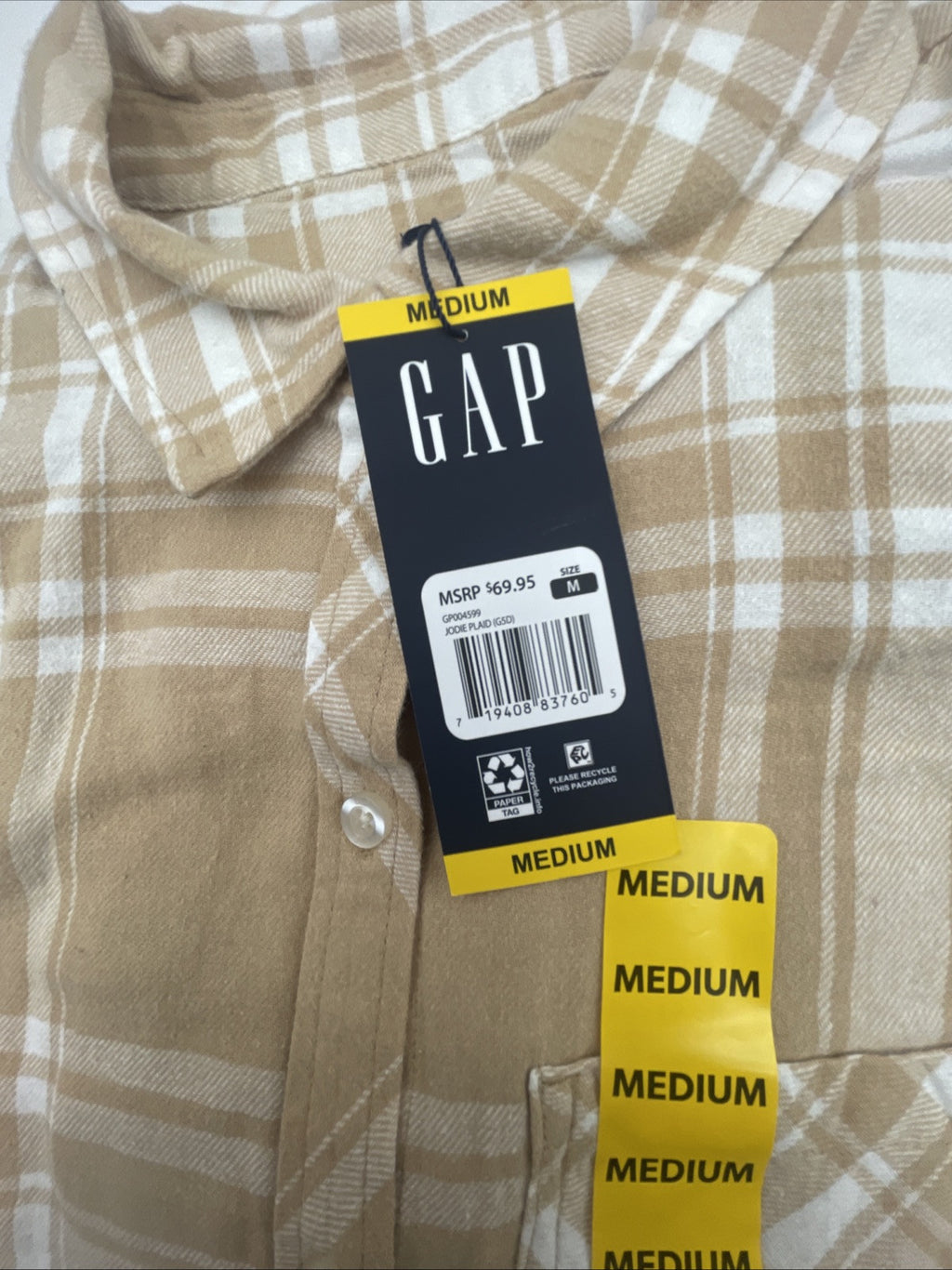 Gap Women's Soft Long Sleeve Hi-Low Hem Relaxed Fit Flannel Size M