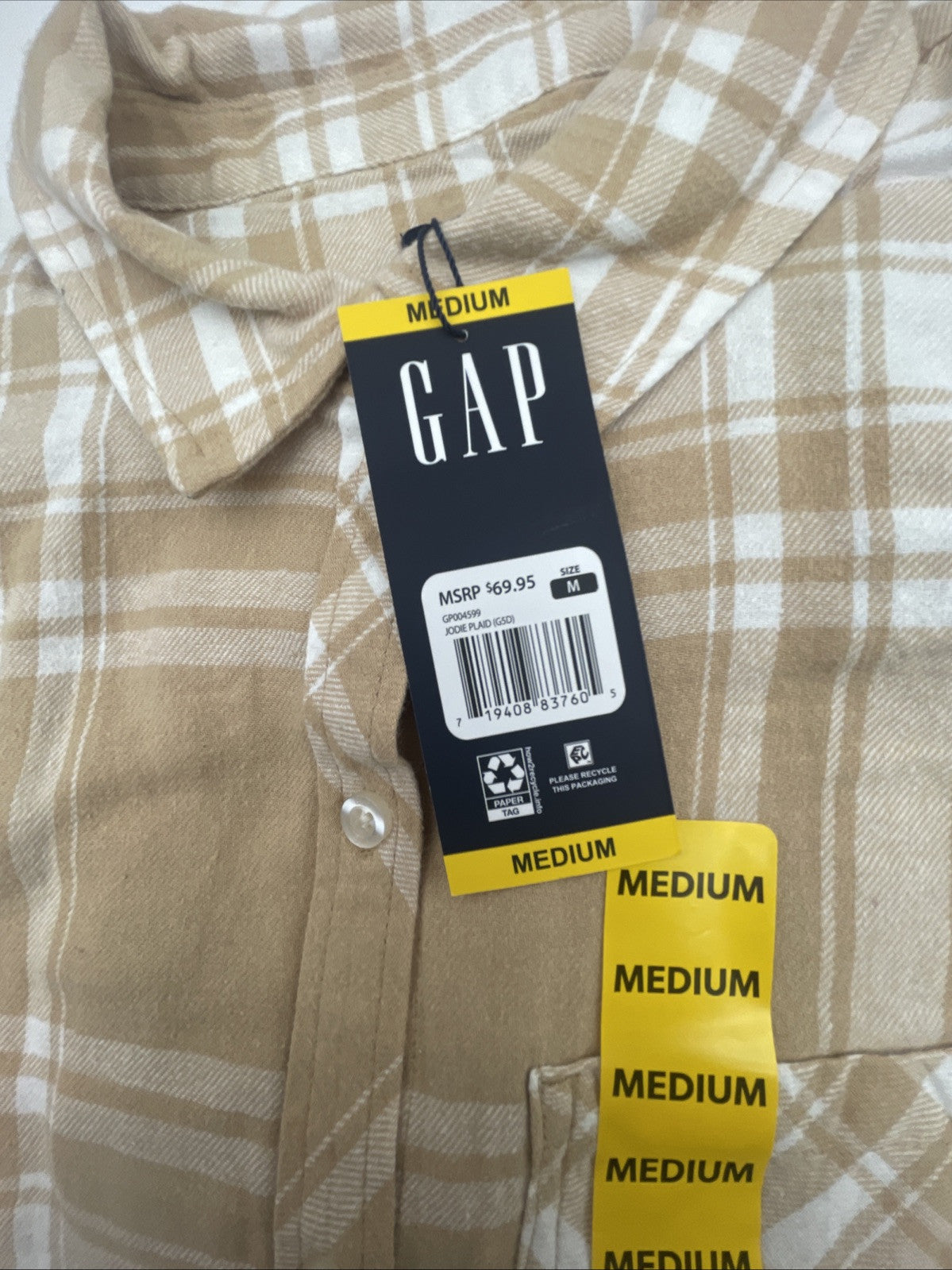 Gap Women's Soft Long Sleeve Hi-Low Hem Relaxed Fit Flannel Size M