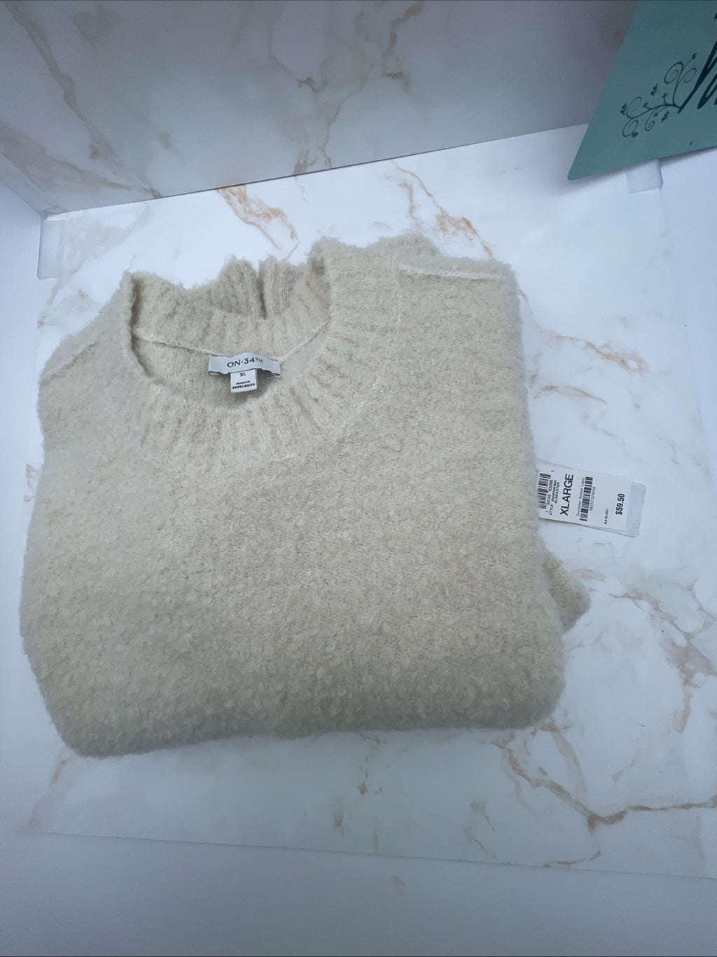 On 34th Women's Plus On 34th Pink Marled Bouclé Sweater,  Size XL White