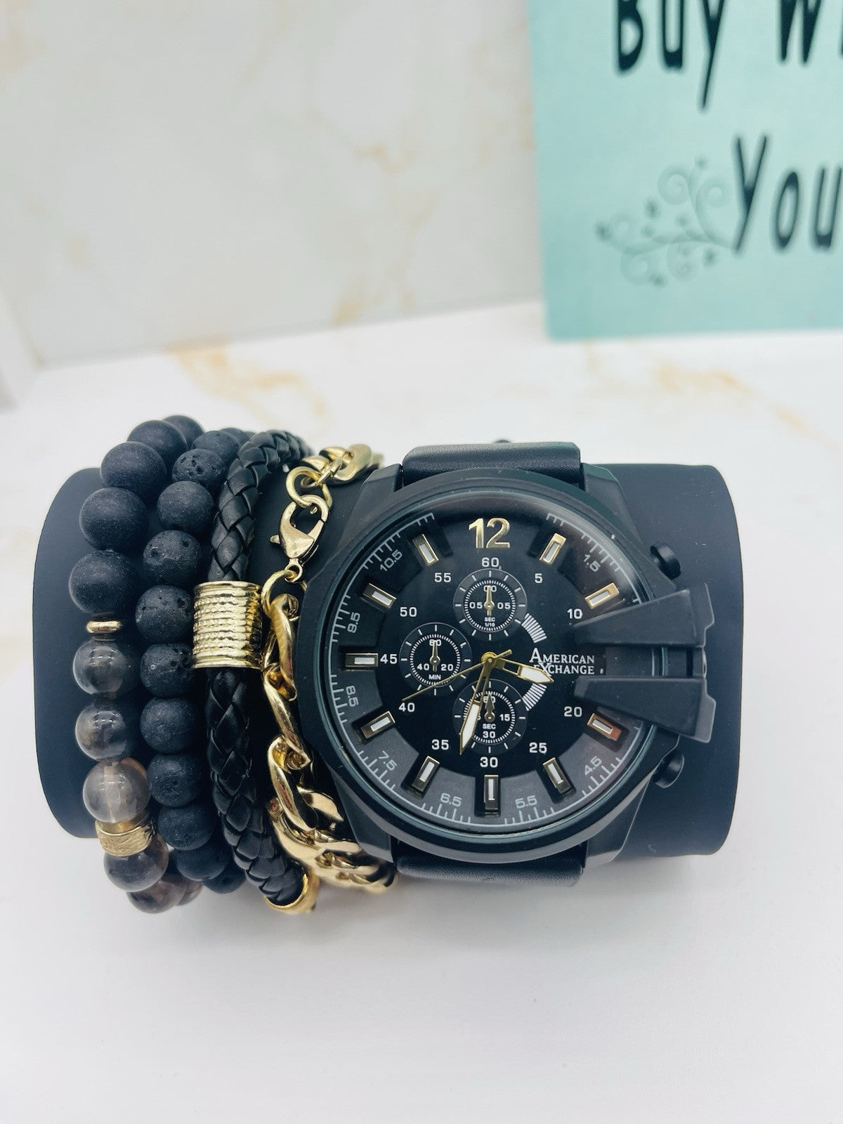 American Exchange Polyurethane Strap Watch 40mm Gift Set $40 # WH 385