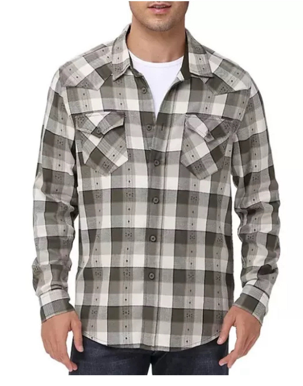 Frye Men's Jacquard Flannel Size M Dusky Green