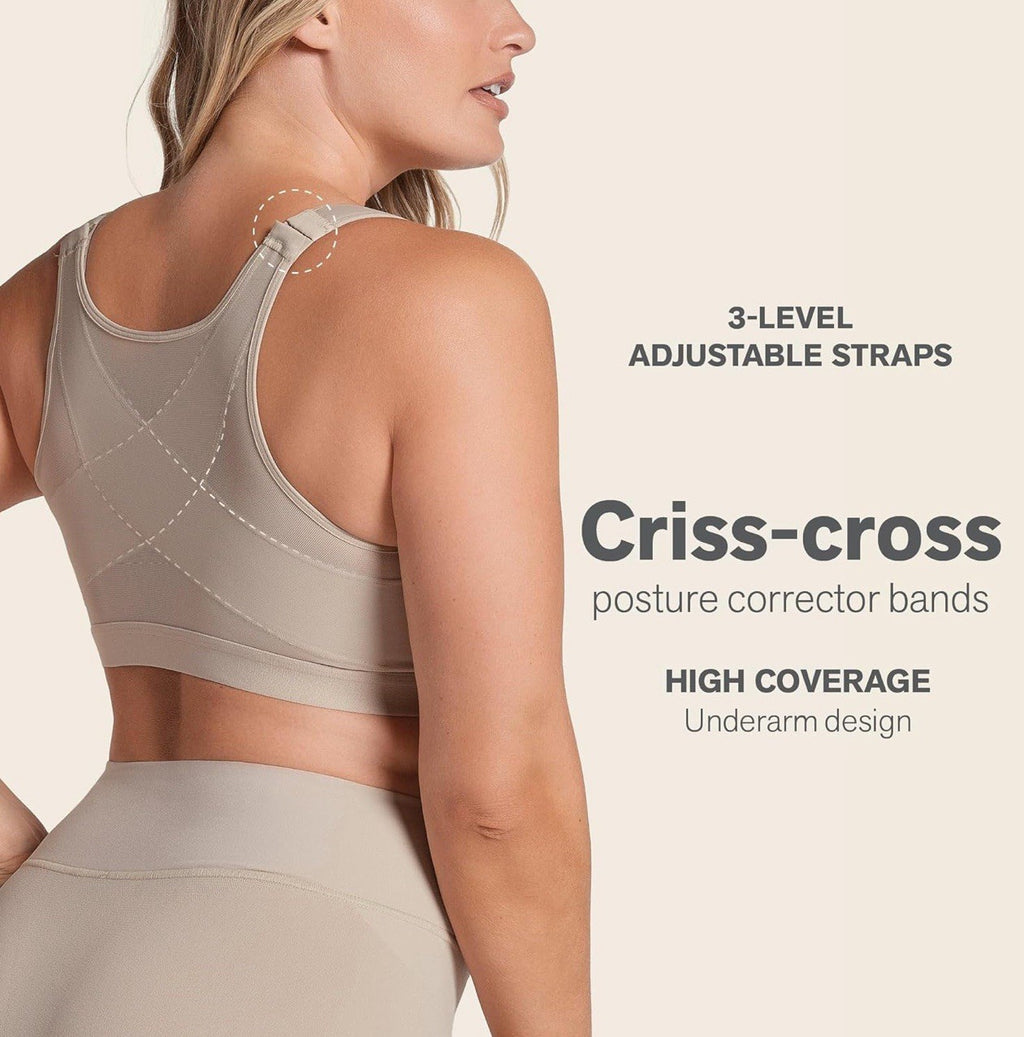 Leonisa Women's Front Closure Posture Corrector Bra, Light Beige 34C