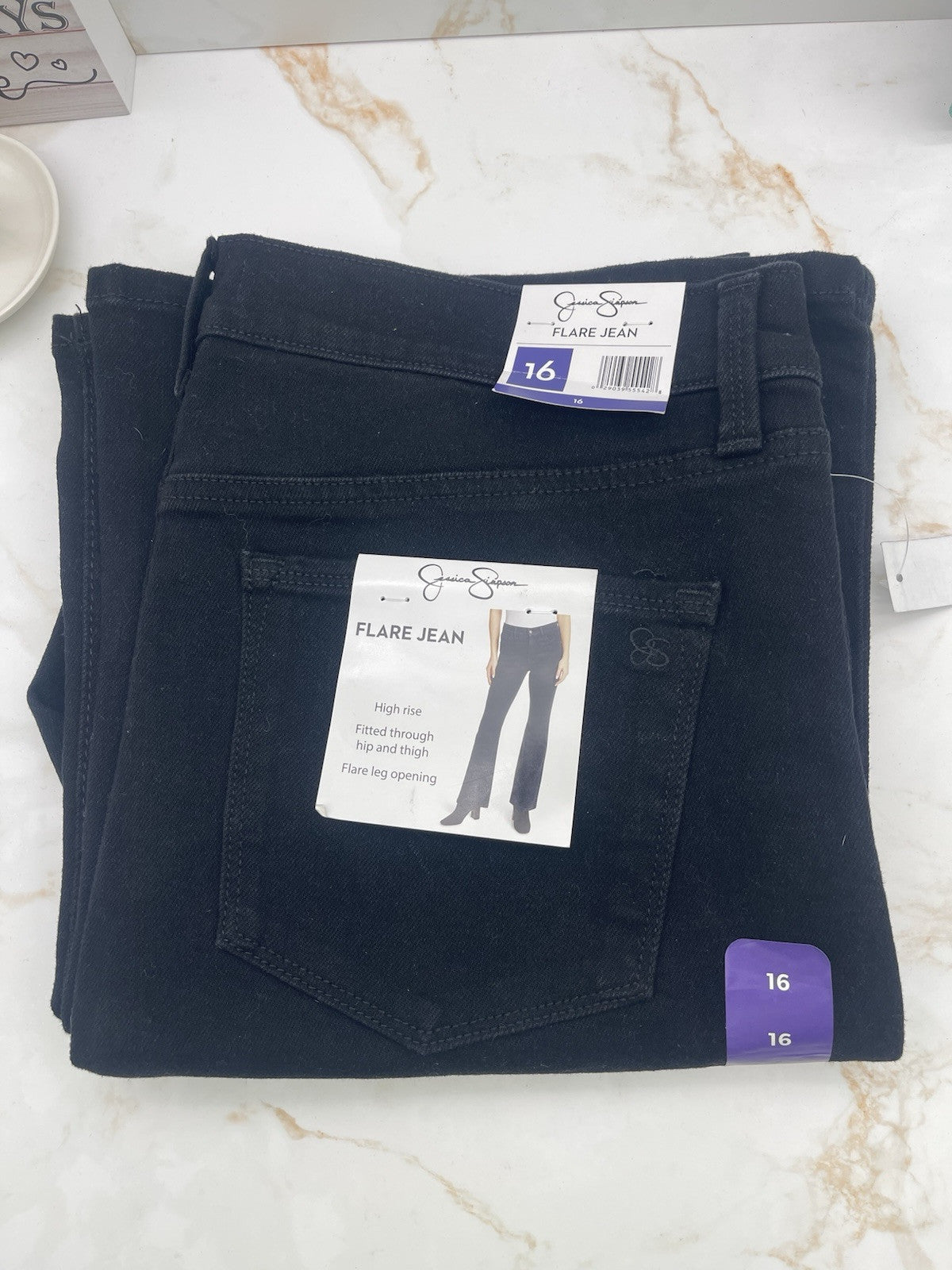 Jessica Simpson Women's High Rise Fitted Flare Jean, JJSB16035 Size 16 Black