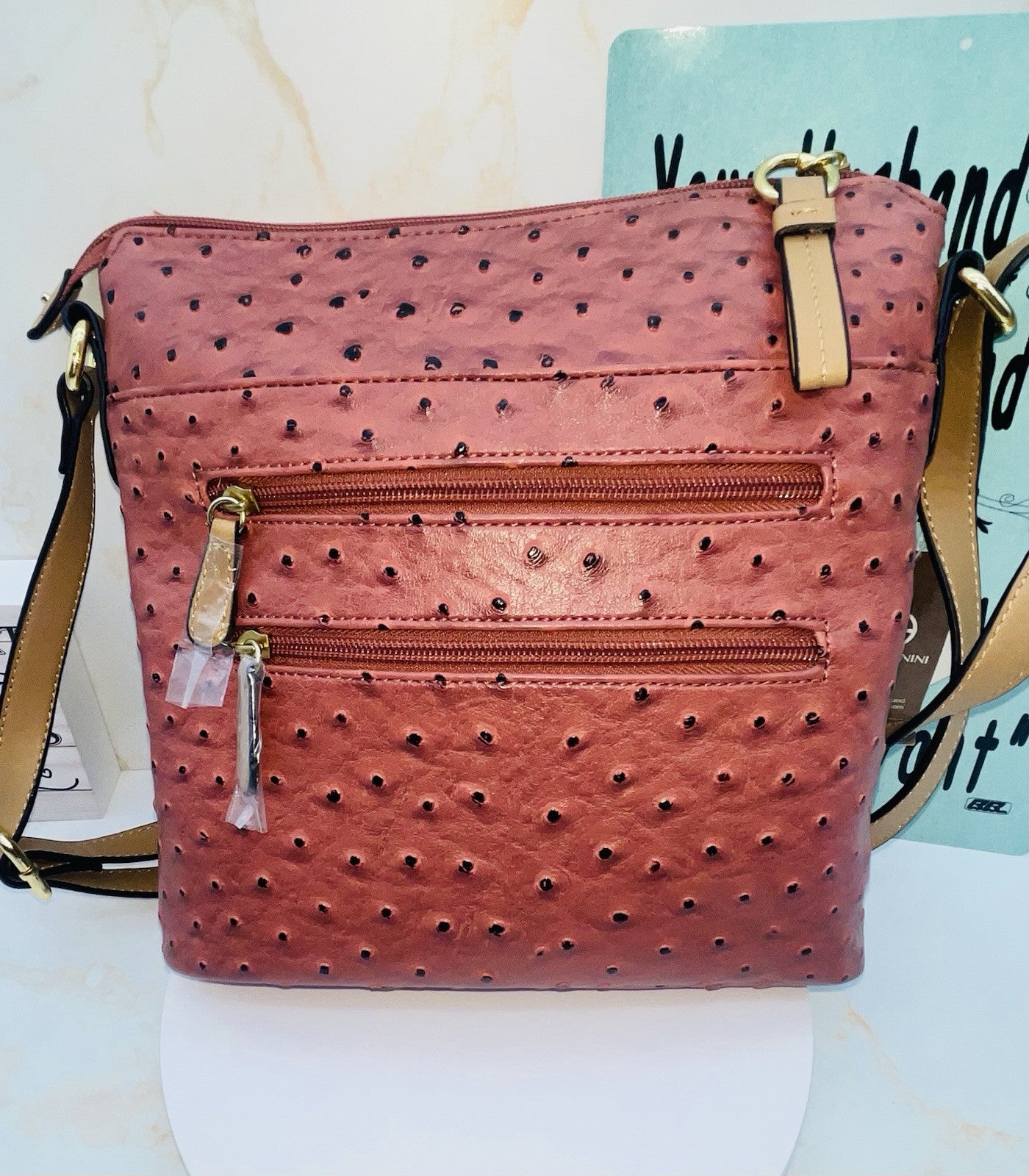 Giani Bernini Women's Embossed Faux Ostrich Crossbody, Color Wine Women’s Sholde