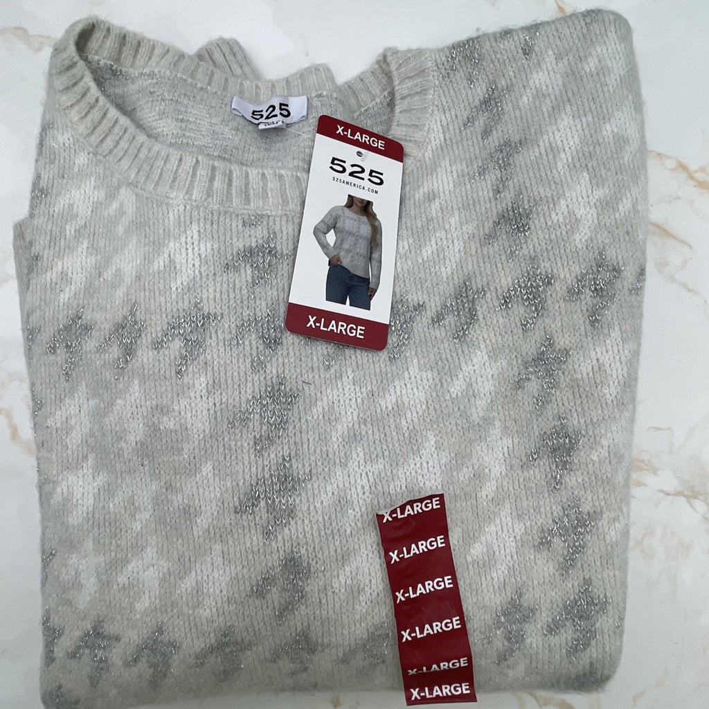 525 Women's Super Soft Crewneck Pullover Lurex Fairisle Sweater XL