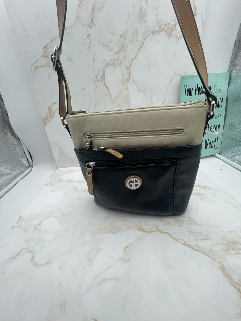 GIANI BERNINI colorblock pebbled faux-leather crossbody bag - Coffee Brown Ivory