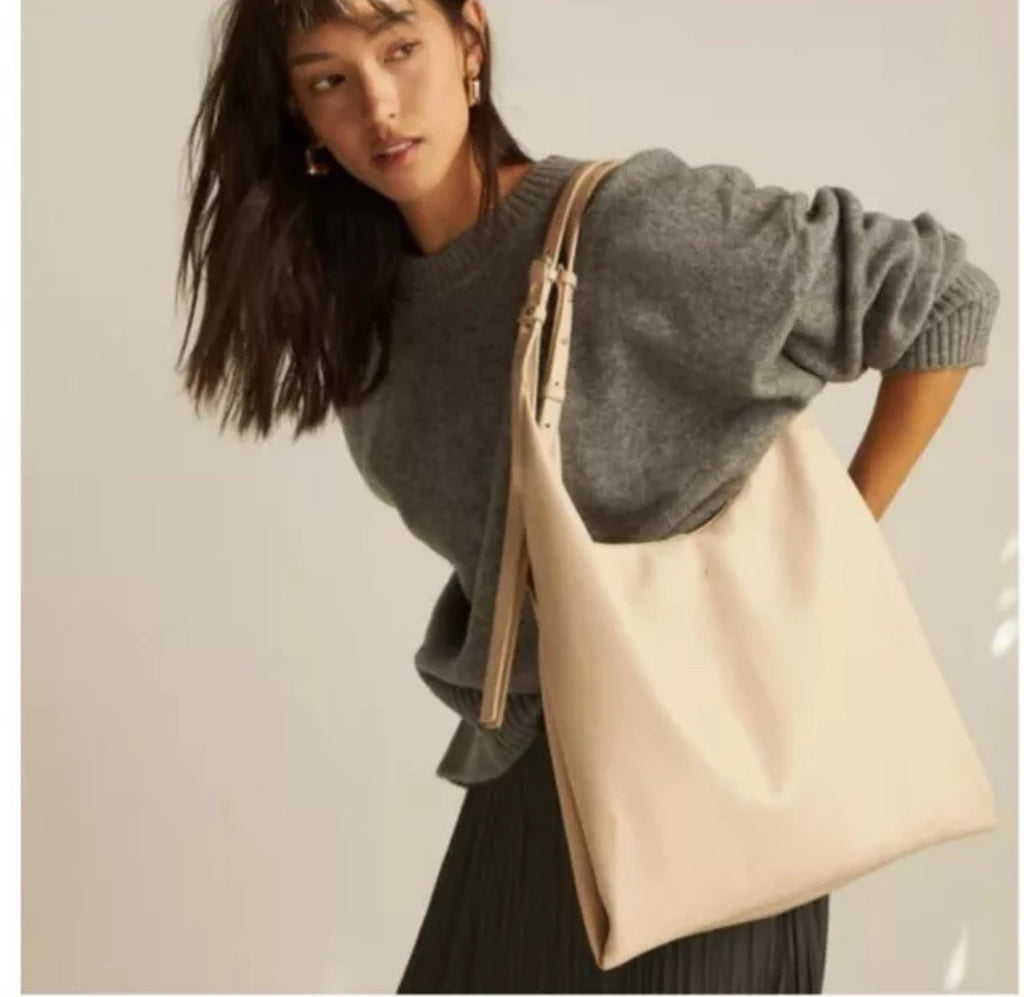 LIKE DREAMS The Diplomat vegan leather large women's hobo tote bag - CREAM
